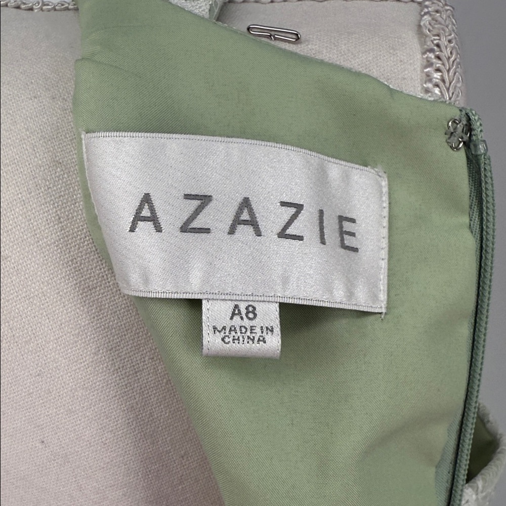 NWT Azazie Kate Bridesmaid Dress Lace Bodice‎ Formal Gown Dusty Sage A8 - Picture 14 of 15
